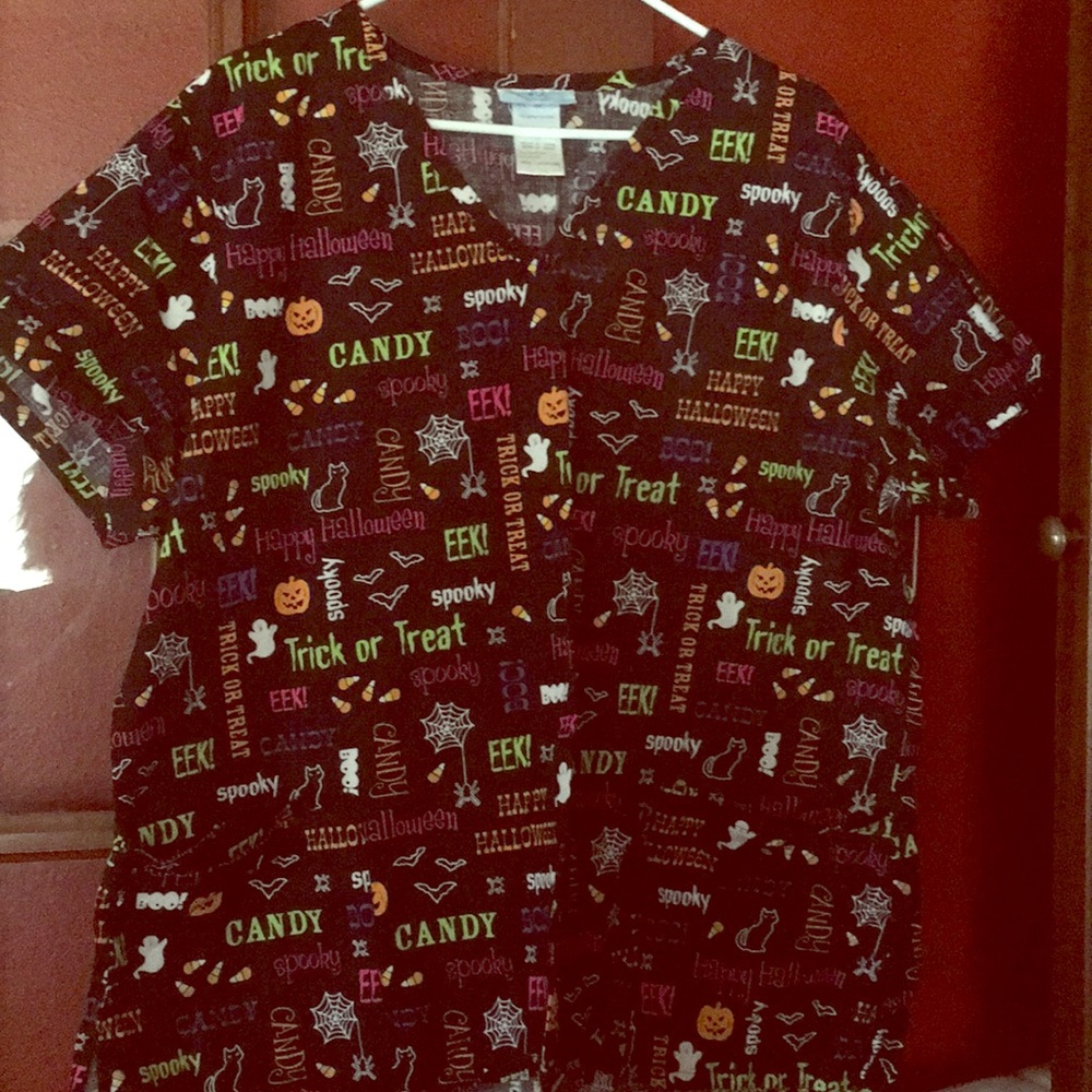 Black Halloween scrub top
